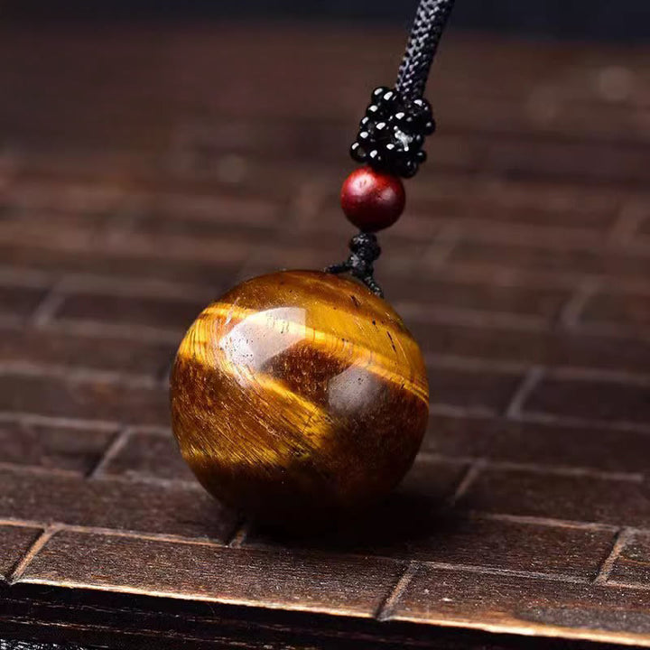 Buddha Stones Collier pendentif de protection en cristal blanc, cristal rose, œil de tigre et quartz fumé - Œil de tigre jaune - image 11