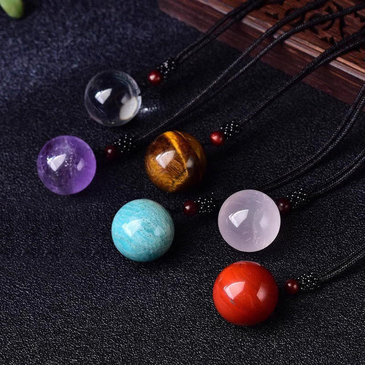 Buddha Stones Collier pendentif de protection en cristal blanc, cristal rose, œil de tigre et quartz fumé - image 0