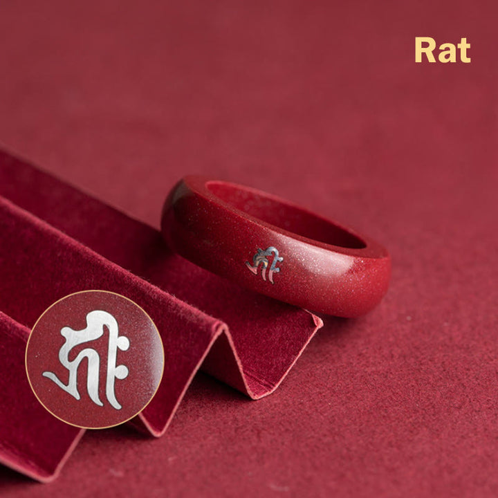 Buddha Stones Bague de bénédiction en cinabre, année du Cheval selon le zodiaque chinois - Rat de cinabre - 22 mm - image 3