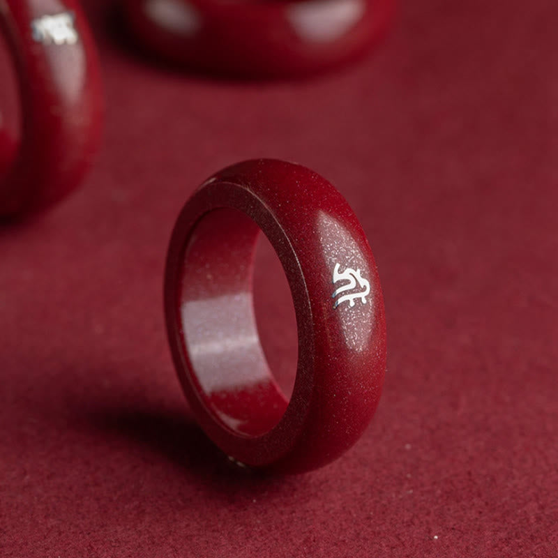 Buddha Stones Bague de bénédiction en cinabre, année du Cheval selon le zodiaque chinois - image 1