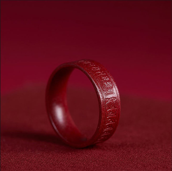 Buddha Stones Bague de bénédiction Cinnabar Om Mani Padme Hum Heart Sutra - Cinnabar Om Mani Padme Hum - 21 mm - image 0