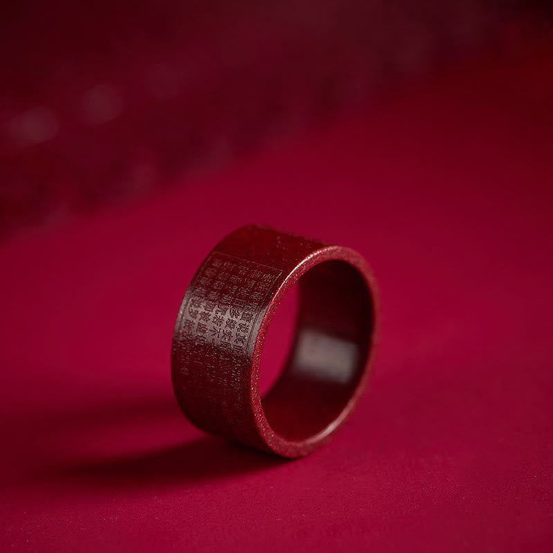 Buddha Stones Bague de bénédiction Cinnabar Om Mani Padme Hum Heart Sutra - Sutra du Cœur de Cinabre - 21 mm - image 4