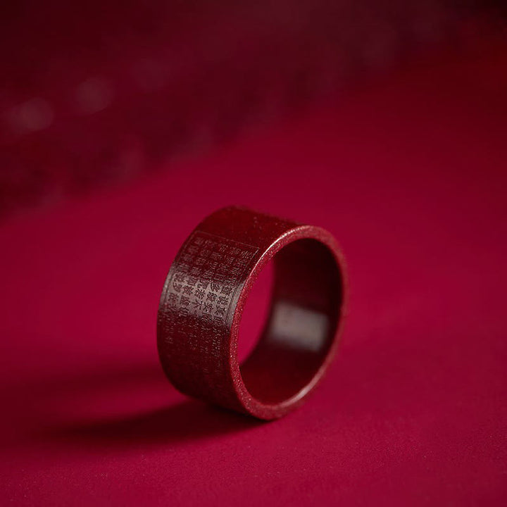 Buddha Stones Bague de bénédiction Cinnabar Om Mani Padme Hum Heart Sutra - Sutra du Cœur de Cinabre - 21 mm - image 4