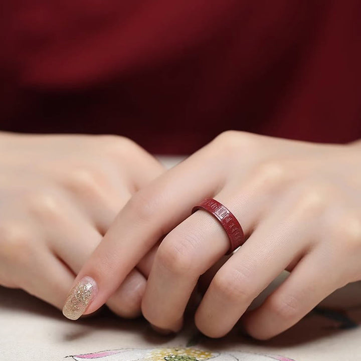 Buddha Stones Bague de bénédiction Cinnabar Om Mani Padme Hum Heart Sutra - image 2