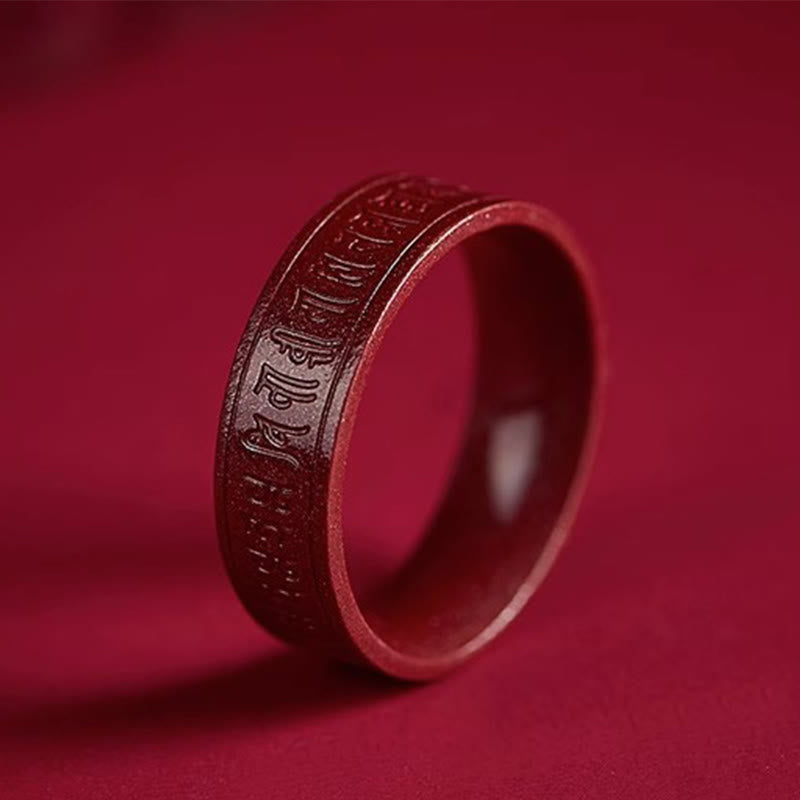 Buddha Stones Bague de bénédiction Cinnabar Om Mani Padme Hum Heart Sutra - image 1