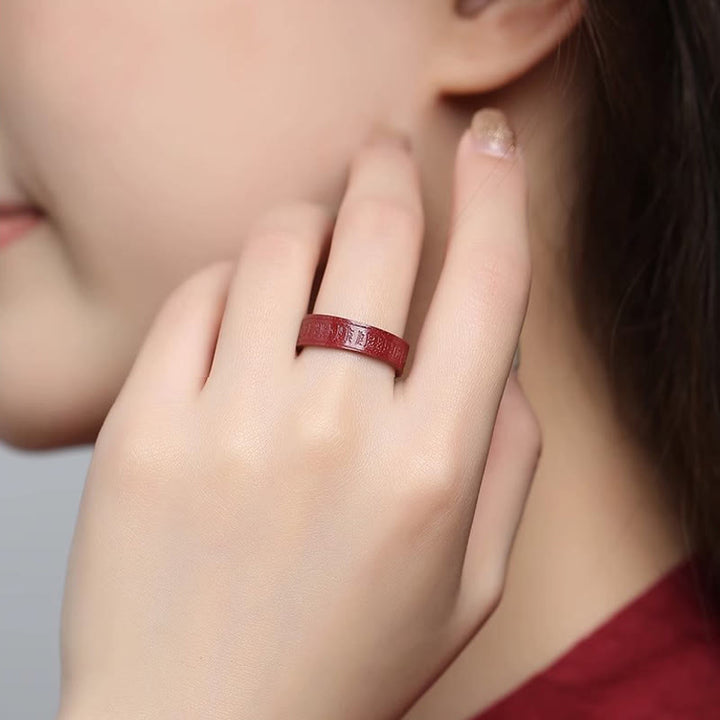 Buddha Stones Bague de bénédiction Cinnabar Om Mani Padme Hum Heart Sutra - image 3