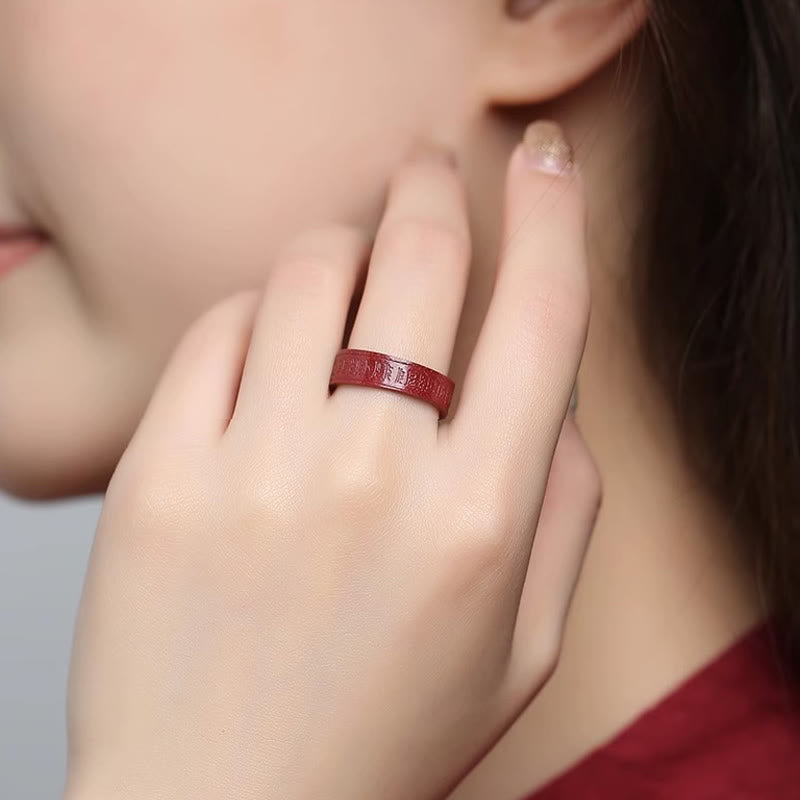 Buddha Stones Bague de bénédiction Cinnabar Om Mani Padme Hum Heart Sutra - image 3