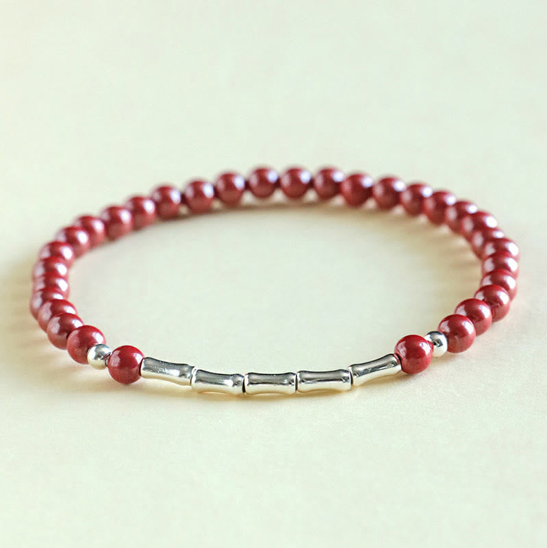 Buddha Stones Bracelet de concentration et de calme en argent sterling 925 et cinabre - Perle de cinabre rouge de 4 mm (Tour de poignet : 14-15 cm) - image 1