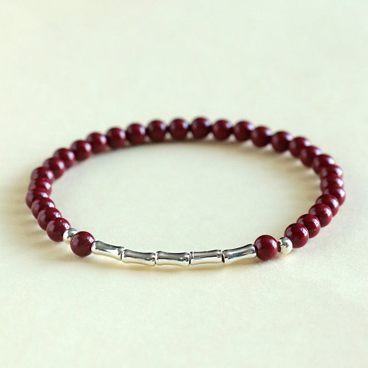 Buddha Stones Bracelet de concentration et de calme en argent sterling 925 et cinabre - Perle rouge foncé en cinabre de 4 mm (Tour de poignet : 14-15 cm) - image 2