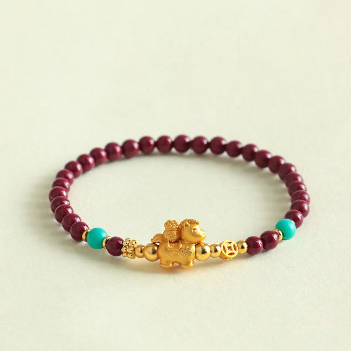 Buddha Stones Bracelet apaisant en cinabre représentant le personnage Fu de l'année du Cheval - Bracelet Fu Character Horse (Tour de poignet : 14-15 cm) - image 0