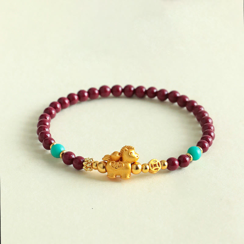 Buddha Stones Bracelet apaisant en cinabre représentant le personnage Fu de l'année du Cheval - Cheval Lingot (Tour de poignet : 14-15 cm) - image 8