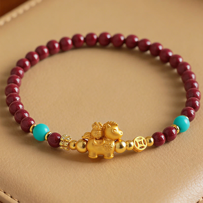 Buddha Stones Bracelet apaisant en cinabre représentant le personnage Fu de l'année du Cheval - image 1