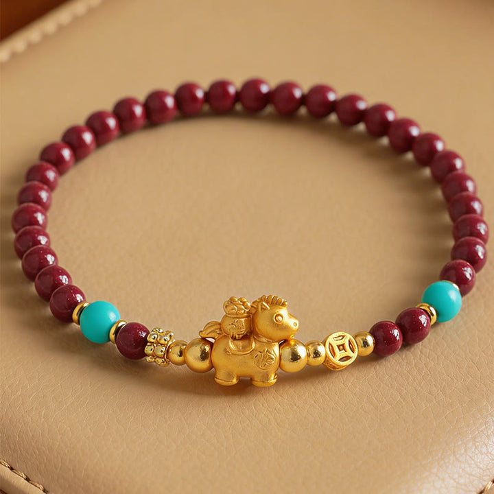 Buddha Stones Bracelet apaisant en cinabre représentant le personnage Fu de l'année du Cheval - image 1