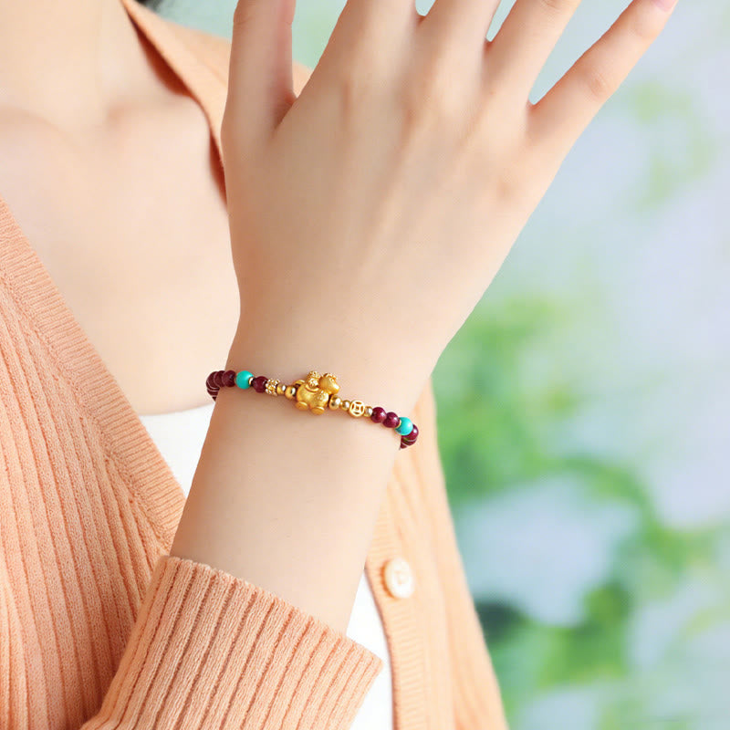 Buddha Stones Bracelet apaisant en cinabre représentant le personnage Fu de l'année du Cheval - image 3