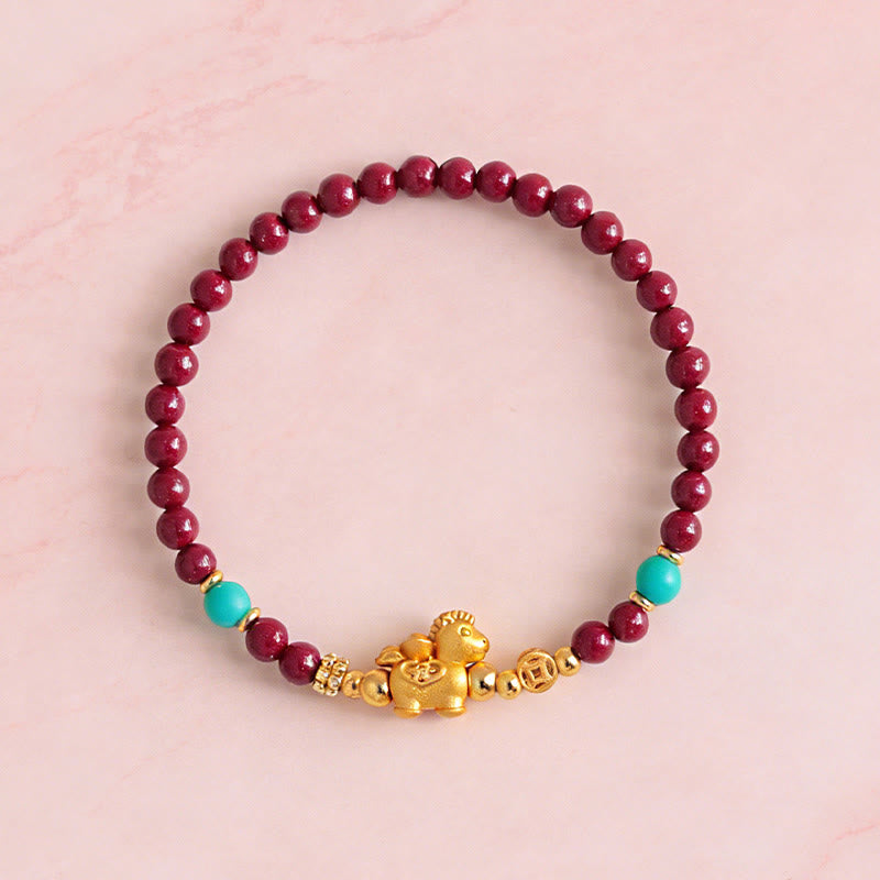 Buddha Stones Bracelet apaisant en cinabre représentant le personnage Fu de l'année du Cheval - image 10