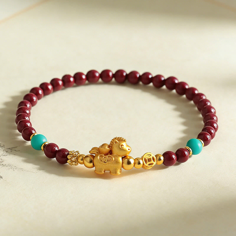 Buddha Stones Bracelet apaisant en cinabre représentant le personnage Fu de l'année du Cheval - image 12