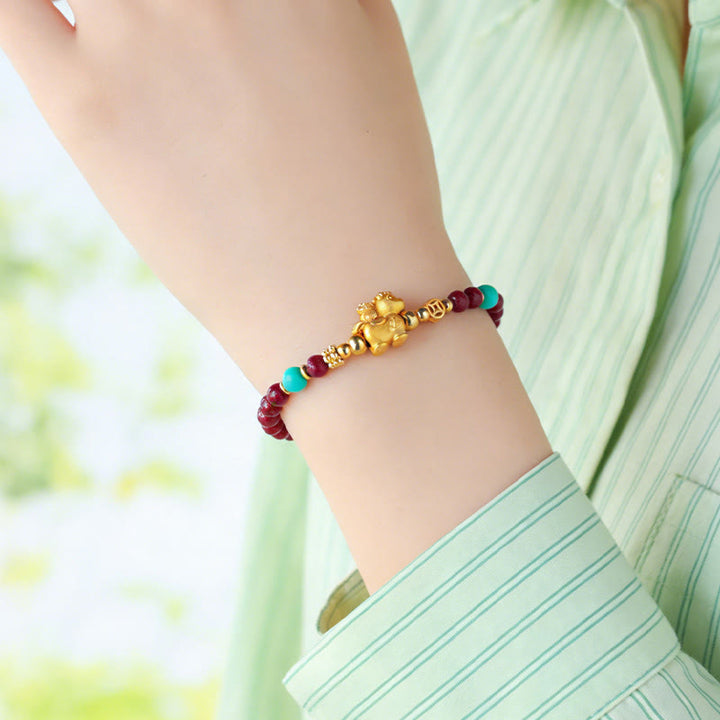 Buddha Stones Bracelet apaisant en cinabre représentant le personnage Fu de l'année du Cheval - image 4