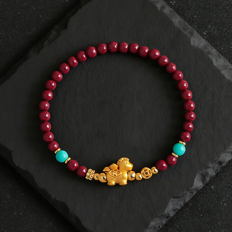 Buddha Stones Bracelet apaisant en cinabre représentant le personnage Fu de l'année du Cheval - image 13