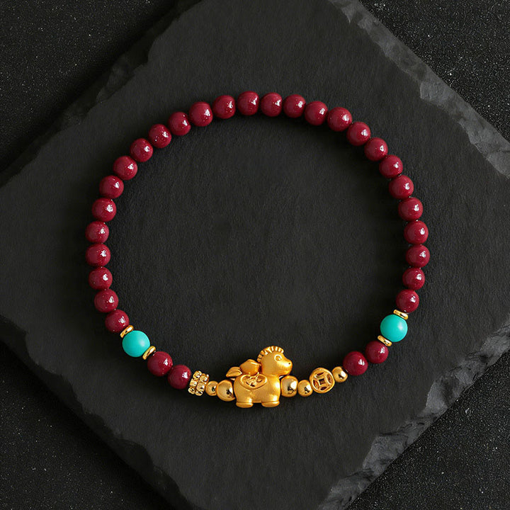 Buddha Stones Bracelet apaisant en cinabre représentant le personnage Fu de l'année du Cheval - image 13