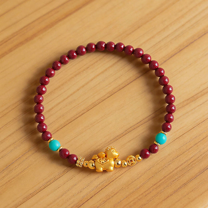 Buddha Stones Bracelet apaisant en cinabre représentant le personnage Fu de l'année du Cheval - image 9