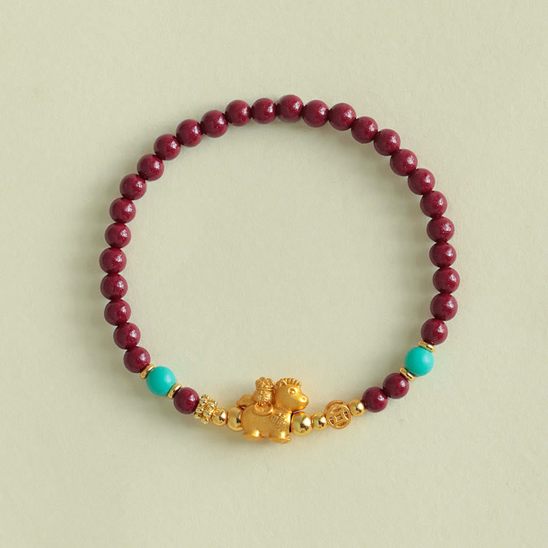 Buddha Stones Bracelet apaisant en cinabre représentant le personnage Fu de l'année du Cheval - image 2