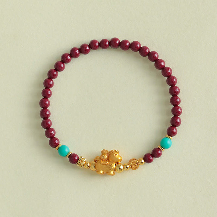 Buddha Stones Bracelet apaisant en cinabre représentant le personnage Fu de l'année du Cheval - image 2