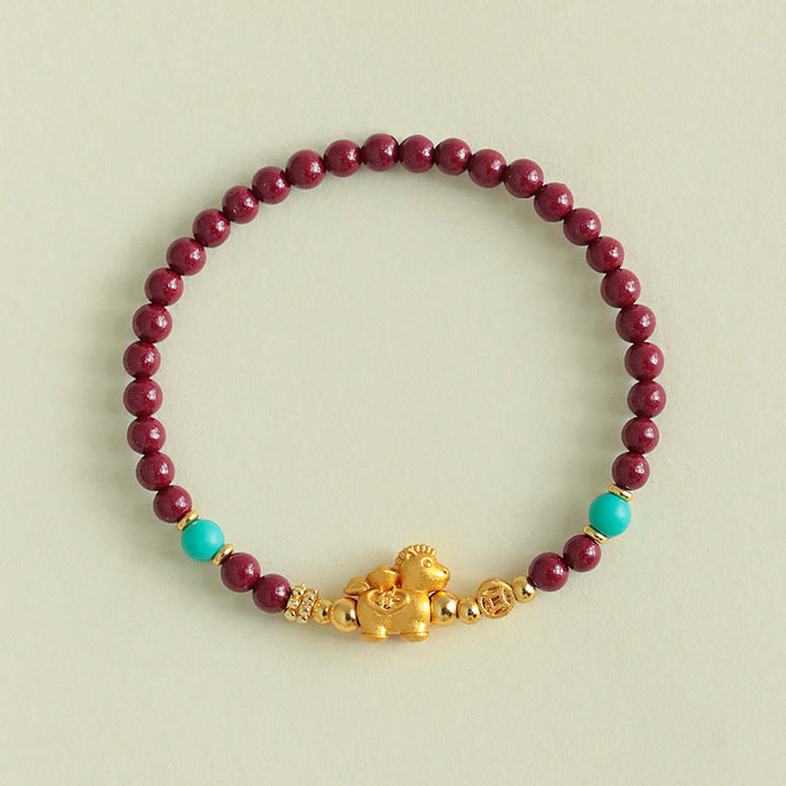 Buddha Stones Bracelet apaisant en cinabre représentant le personnage Fu de l'année du Cheval - image 11