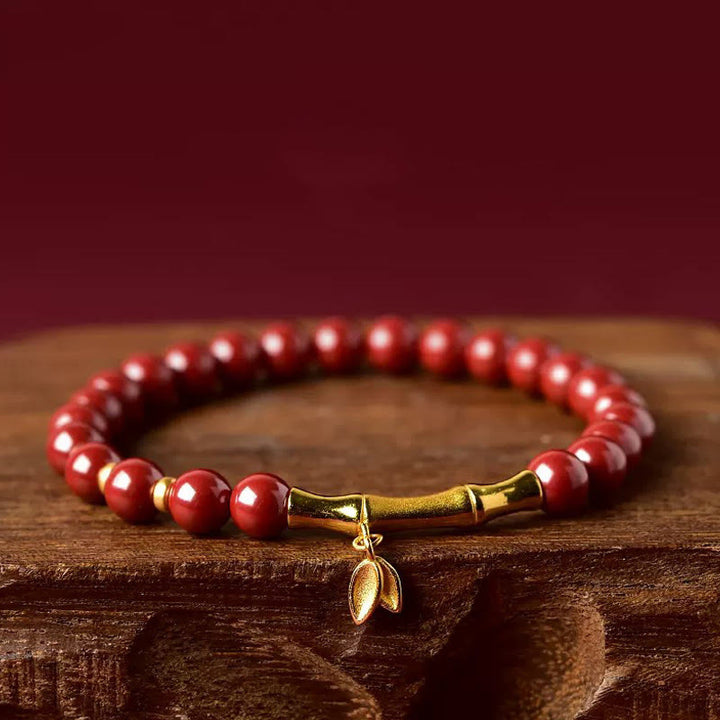 Bracelet de concentration en argent sterling 925, bambou et cinabre, Buddha Stones - Cinabre rouge (Tour de poignet : 14-15 cm) - image 0