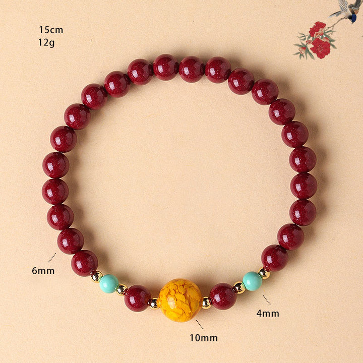 Bracelet en Buddha Stones, turquoise cinabre, pour éloigner les mauvais esprits - image 2