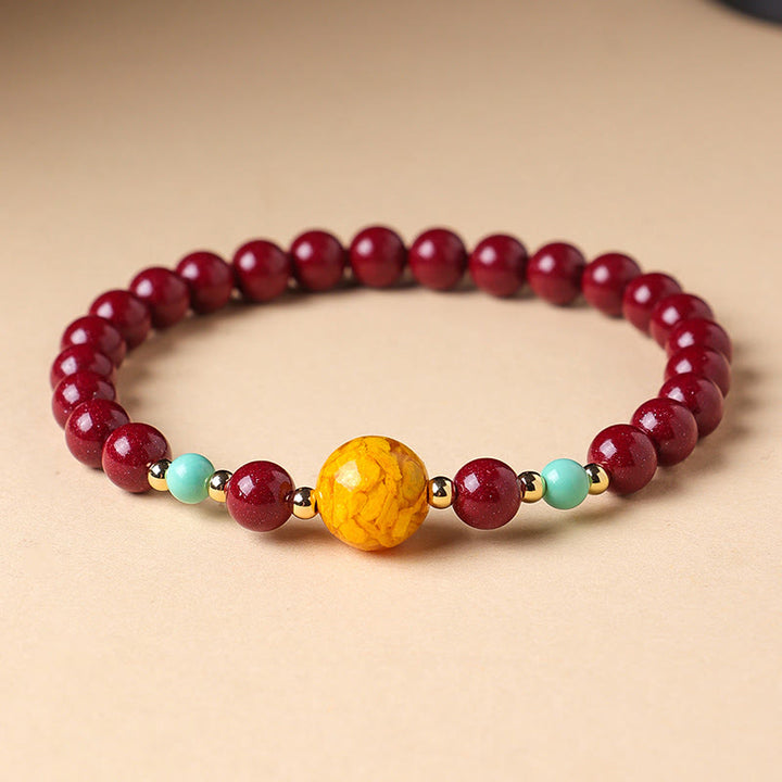 Bracelet en Buddha Stones, turquoise cinabre, pour éloigner les mauvais esprits - Cinabre (Tour de poignet : 14-15 cm) - image 0