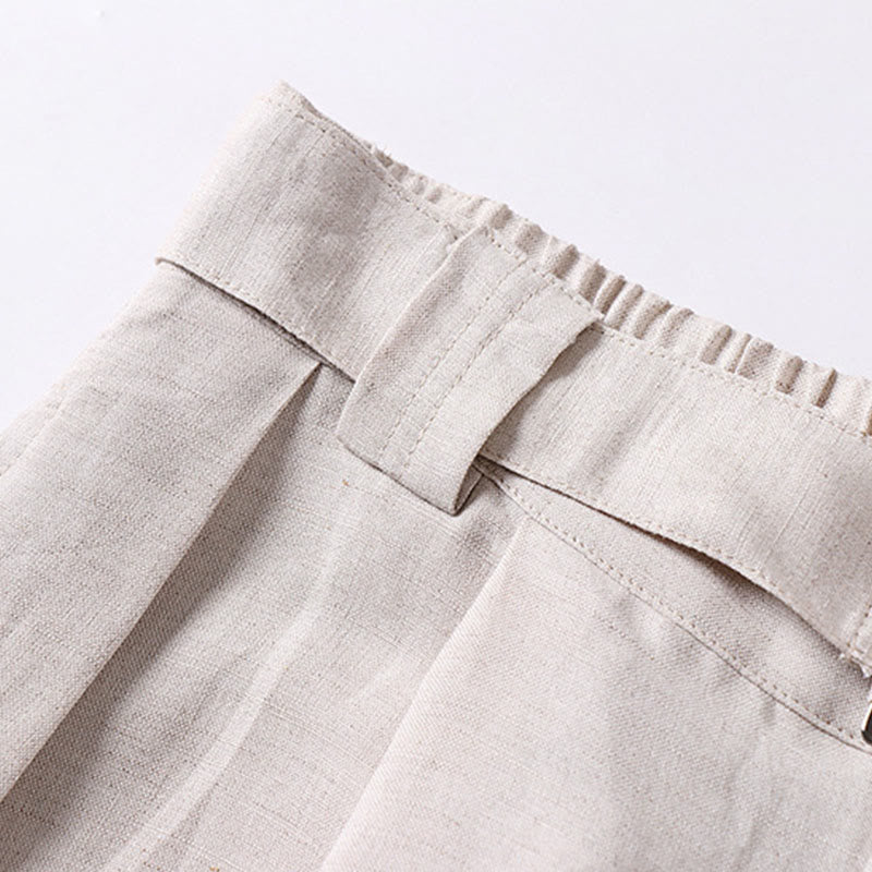Buddha Stones Pantalon d'été pour homme en coton et lin, à jambes larges, avec fermeture éclair et taille élastique, et poches. - image 6