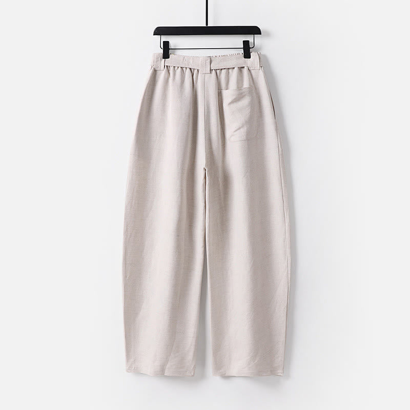 Buddha Stones Pantalon d'été pour homme en coton et lin, à jambes larges, avec fermeture éclair et taille élastique, et poches. - image 1