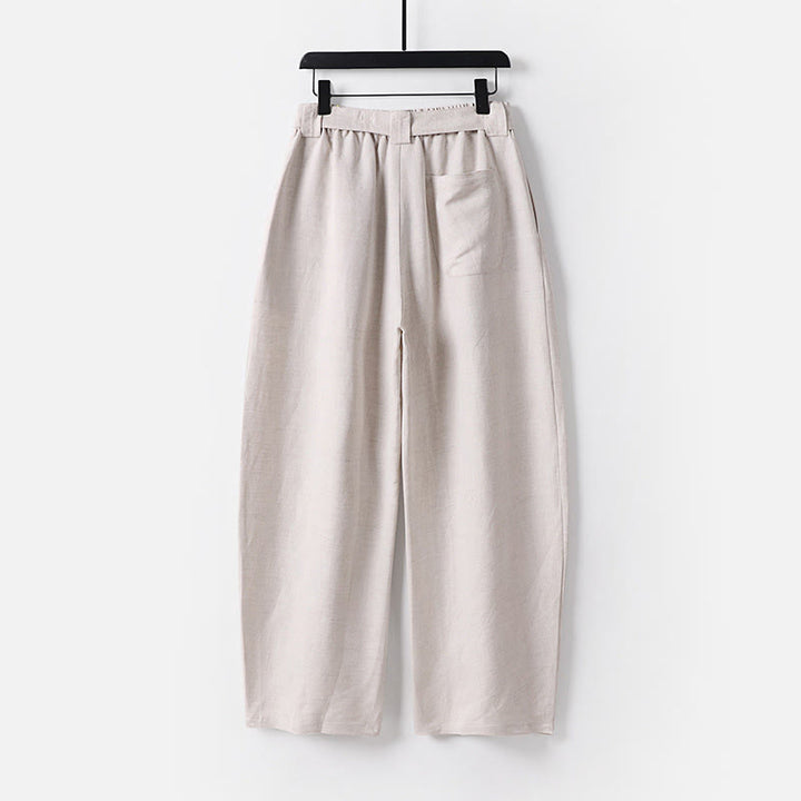 Buddha Stones Pantalon d'été pour homme en coton et lin, à jambes larges, avec fermeture éclair et taille élastique, et poches. - image 1