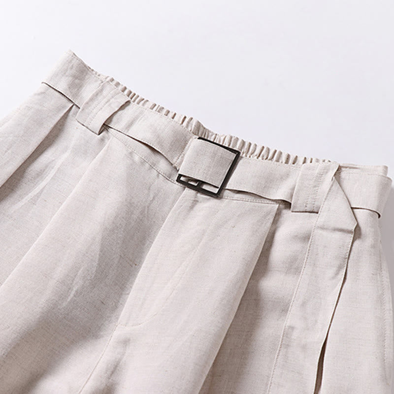 Buddha Stones Pantalon d'été pour homme en coton et lin, à jambes larges, avec fermeture éclair et taille élastique, et poches. - image 2