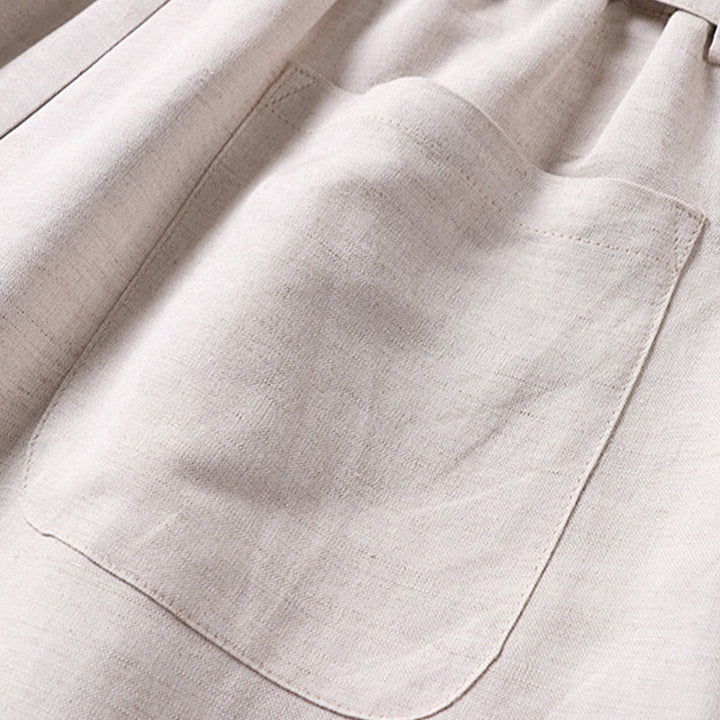 Buddha Stones Pantalon d'été pour homme en coton et lin, à jambes larges, avec fermeture éclair et taille élastique, et poches. - image 7