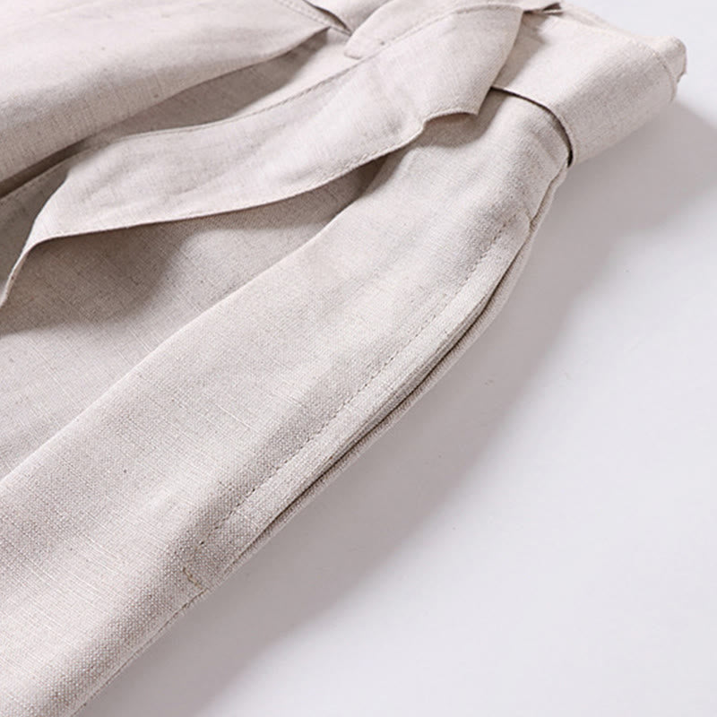 Buddha Stones Pantalon d'été pour homme en coton et lin, à jambes larges, avec fermeture éclair et taille élastique, et poches. - image 4