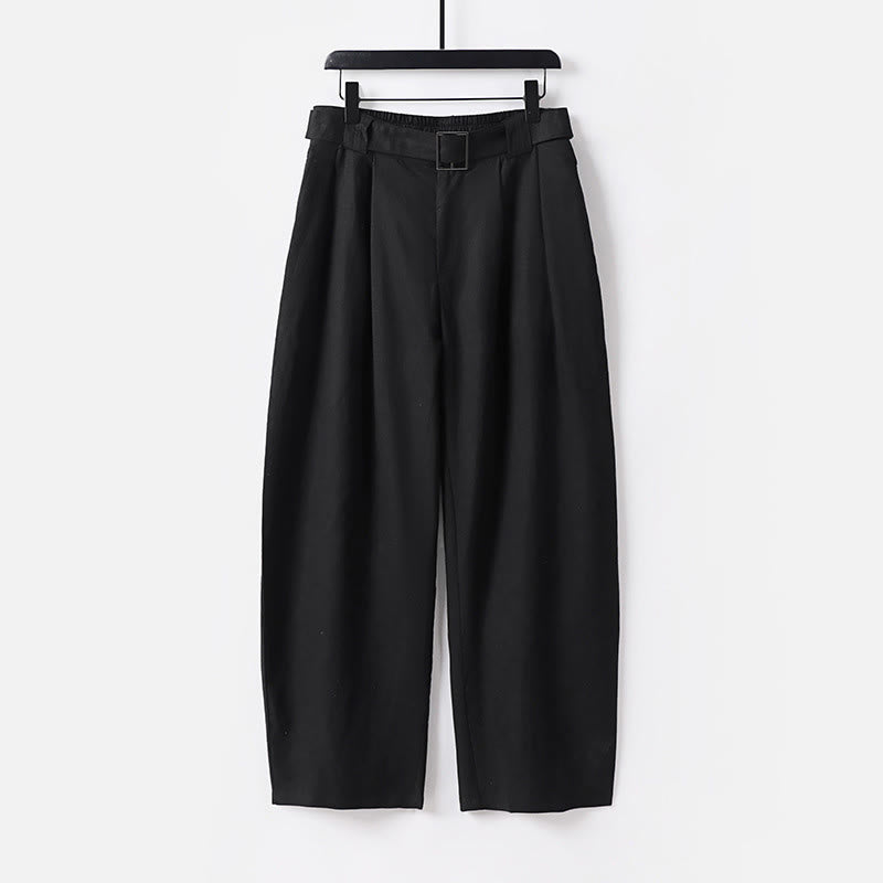 Buddha Stones Pantalon d'été pour homme en coton et lin, à jambes larges, avec fermeture éclair et taille élastique, et poches. - Noir - US/UK/AU54，EU64 (9XL) - image 9