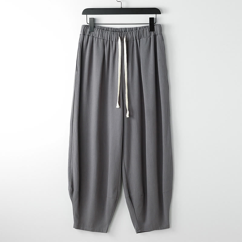 Buddha Stones Pantalon harem homme d'été uni, longueur cheville, avec cordon de serrage et poches - Gris - US/UK/AU54，EU64 (9XL) - image 0