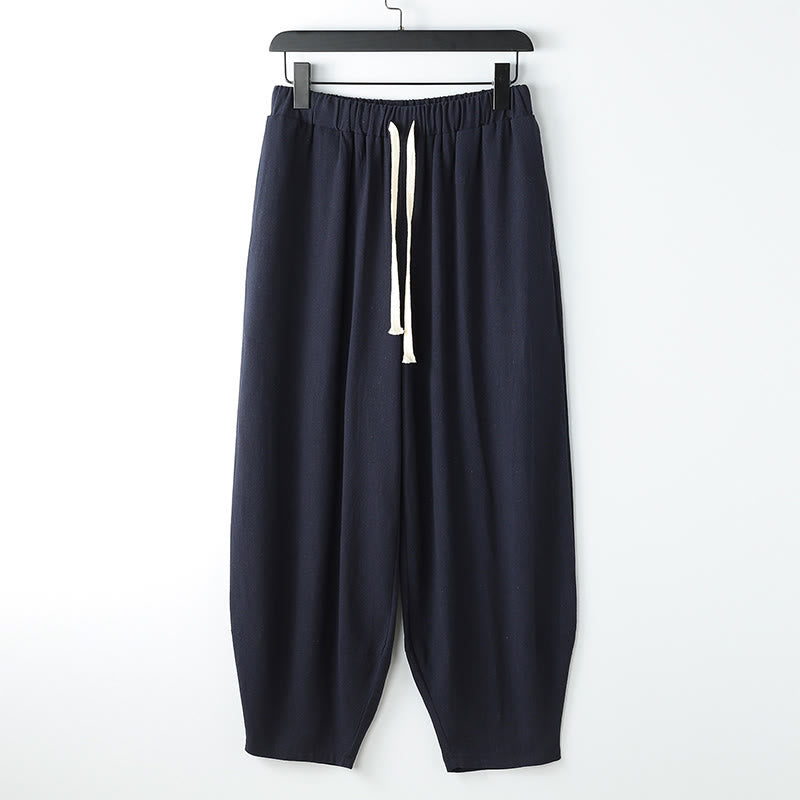 Buddha Stones Pantalon harem homme d'été uni, longueur cheville, avec cordon de serrage et poches - Bleu nuit - US/UK/AU54，EU64 (9XL) - image 2