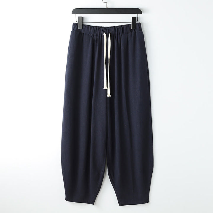 Buddha Stones Pantalon harem homme d'été uni, longueur cheville, avec cordon de serrage et poches - Bleu nuit - US/UK/AU54，EU64 (9XL) - image 2