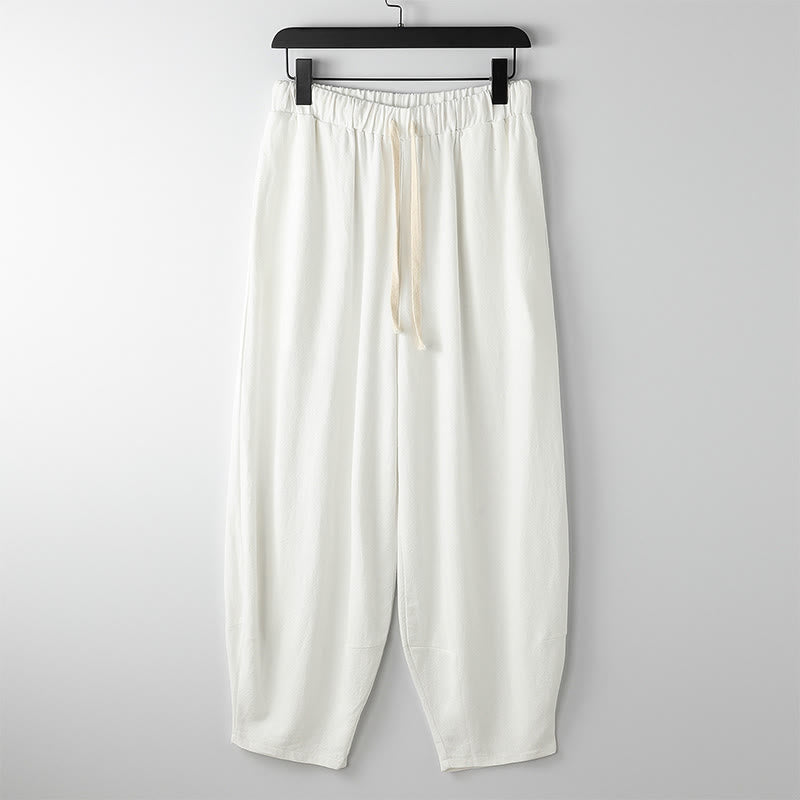 Buddha Stones Pantalon harem homme d'été uni, longueur cheville, avec cordon de serrage et poches - Blanc - US/UK/AU54，EU64 (9XL) - image 4