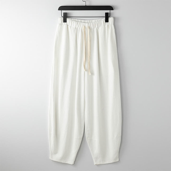 Buddha Stones Pantalon harem homme d'été uni, longueur cheville, avec cordon de serrage et poches - Blanc - US/UK/AU54，EU64 (9XL) - image 4