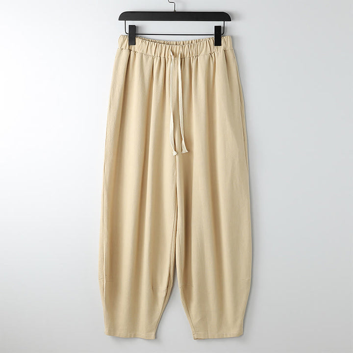 Buddha Stones Pantalon harem homme d'été uni, longueur cheville, avec cordon de serrage et poches - Kaki - US/UK/AU54，EU64 (9XL) - image 3
