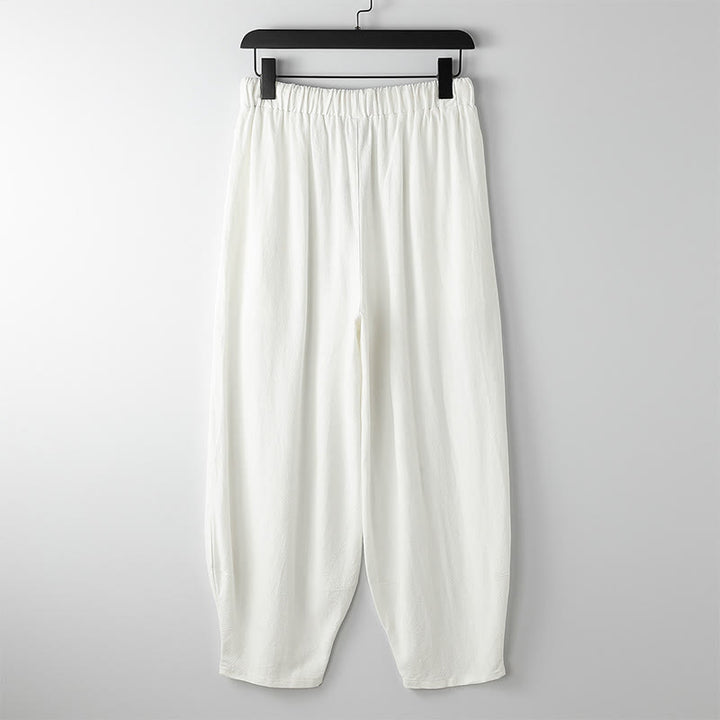 Buddha Stones Pantalon harem homme d'été uni, longueur cheville, avec cordon de serrage et poches - image 5