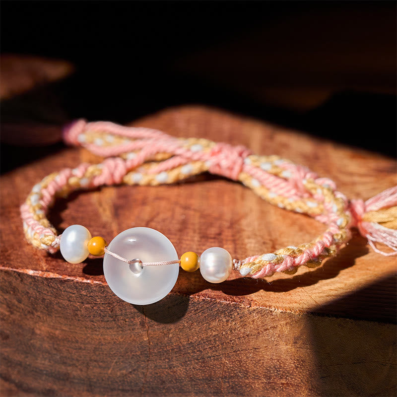 Buddha Stones Bracelet positif en calcédoine avec boucle de paix - Boucle de ceinture Paix en calcédoine (Tour de poignet : 17-18 cm) - image 0