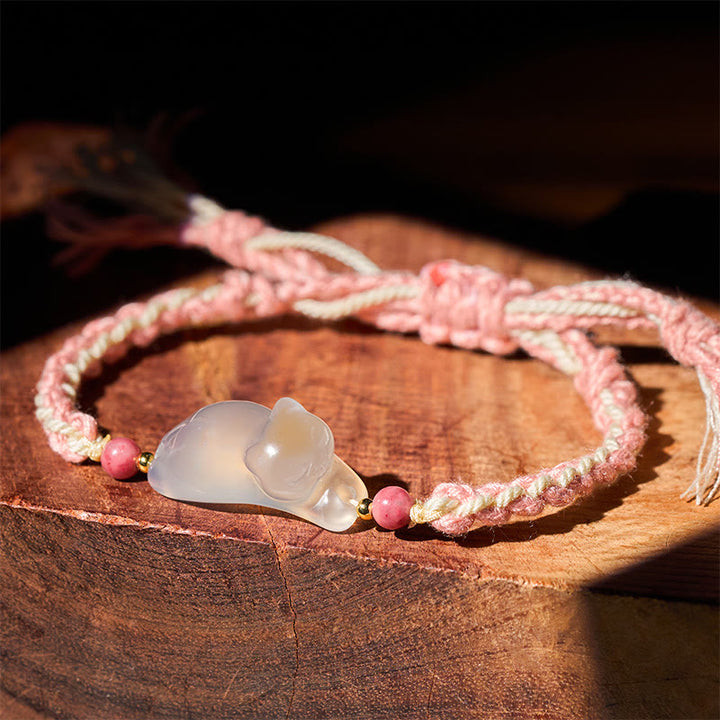Buddha Stones Bracelet en calcédoine Chat Harmonie Positive - Chat en calcédoine (Tour de poignet : 17-18 cm) - image 0