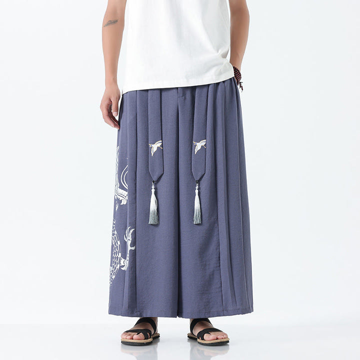 Buddha Stones Pantalon large pour homme en coton, longueur cheville, avec cordon de serrage et poches, orné d'un motif dragon d'été - Bleu acier clair - US/UK/AU42，EU52 (3XL) - image 24