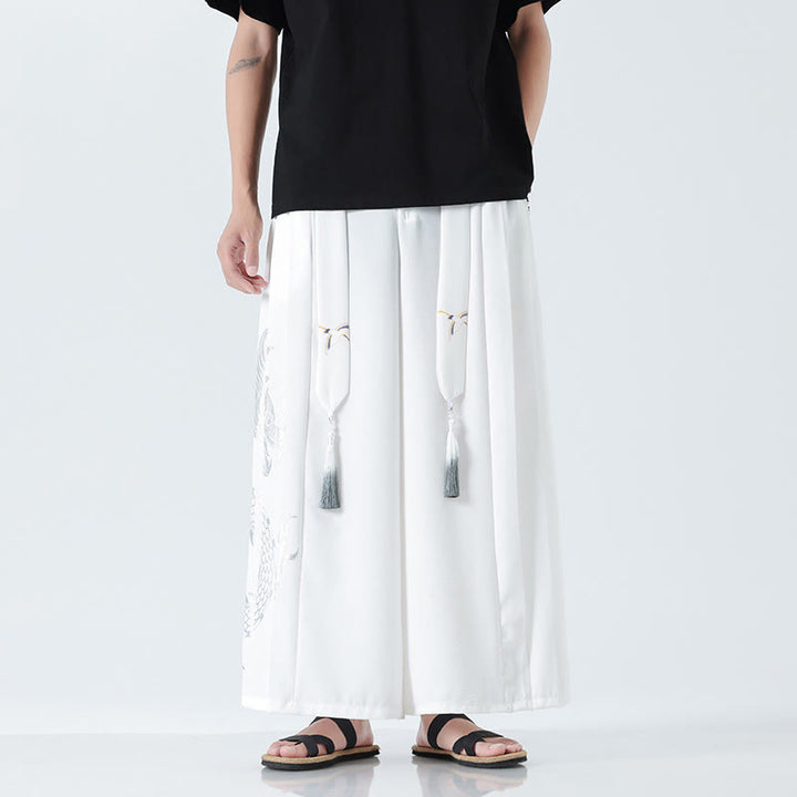 Buddha Stones Pantalon large pour homme en coton, longueur cheville, avec cordon de serrage et poches, orné d'un motif dragon d'été - Blanc - US/UK/AU42，EU52 (3XL) - image 36