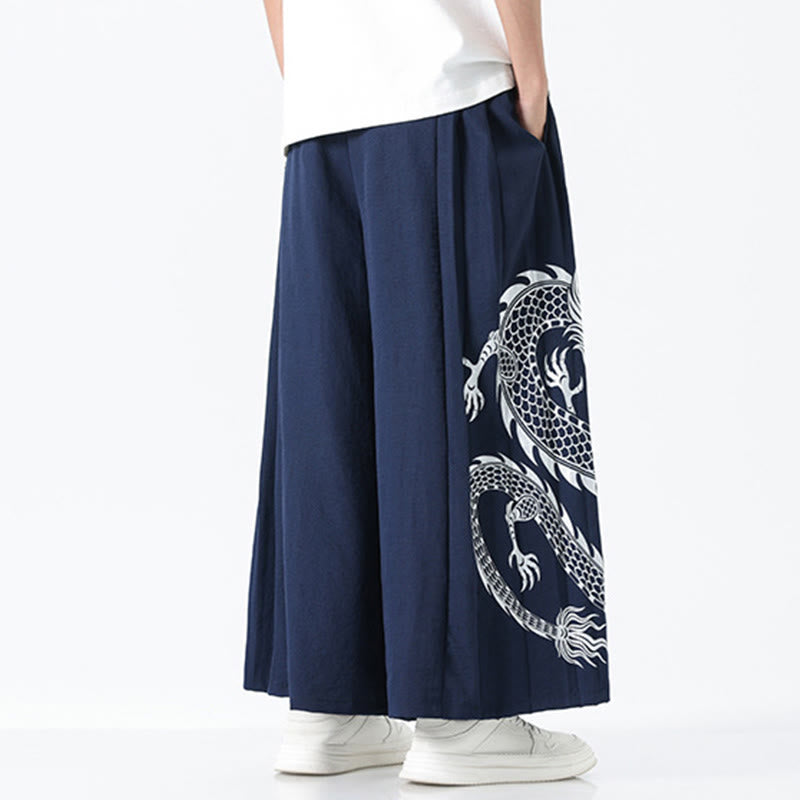 Buddha Stones Pantalon large pour homme en coton, longueur cheville, avec cordon de serrage et poches, orné d'un motif dragon d'été - image 3