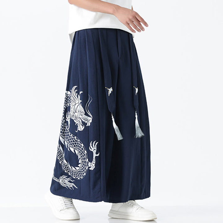 Buddha Stones Pantalon large pour homme en coton, longueur cheville, avec cordon de serrage et poches, orné d'un motif dragon d'été - image 5